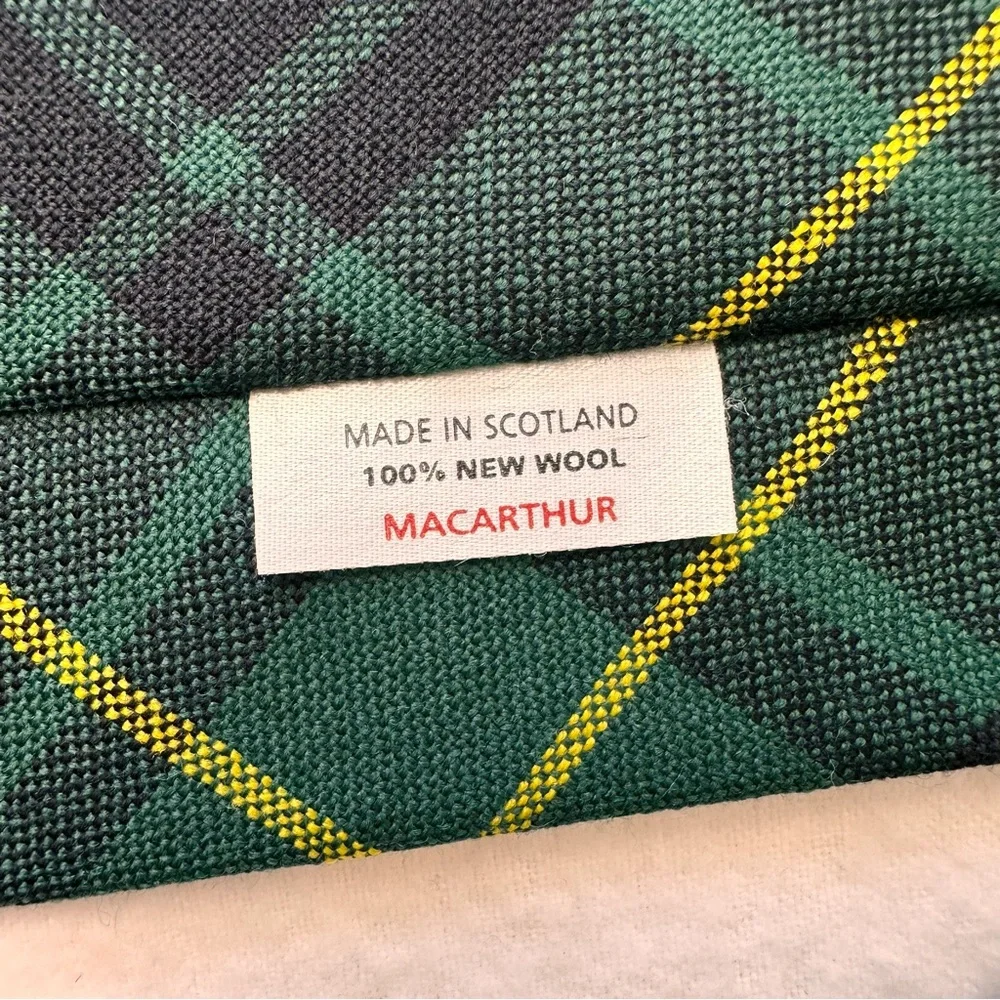 Vintage Scotland Macarthur Mans Tie Handmade Wool Green Multicolor Necktie Plaid